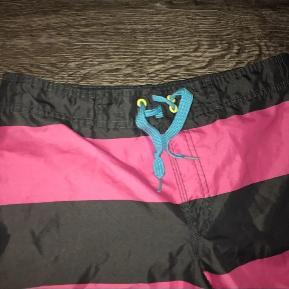 Boys Striped Pink & Brown Swim Trunks